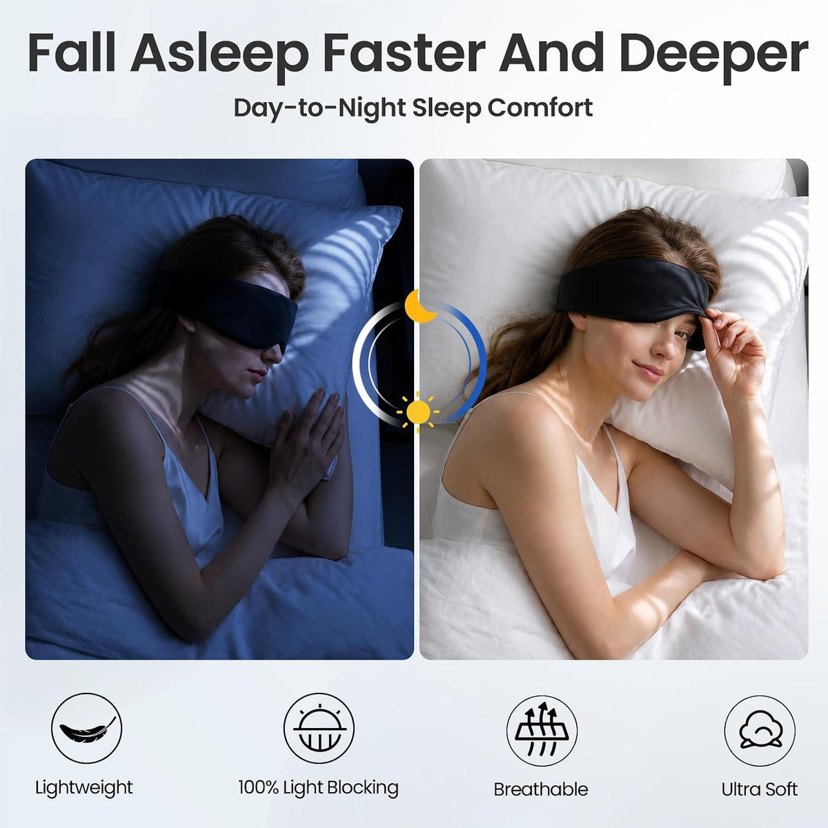 Blackout Sleep Eye Mask for Side Sleepers, Adjustable All-Season